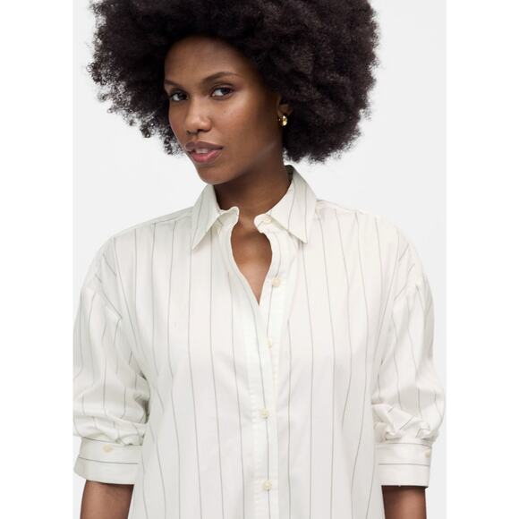 Madewell Bubble-Hem Mini Shirt Dress WMNS M White Long Sleeve NU761 Button Front - Picture 4 of 13